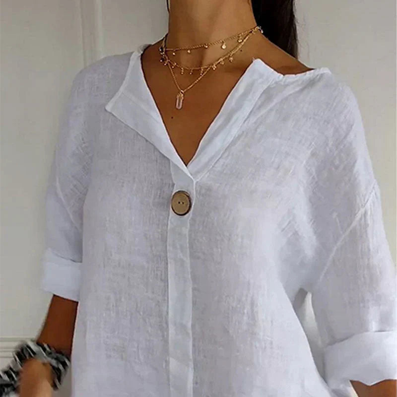 🌸 Cómodo top de mujer de lino y algodón con escote en pico🍃-ES