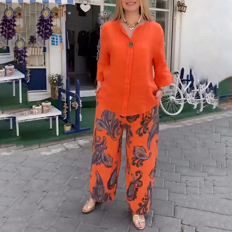 💖 Moteriškos laisvalaikio viršaus ilgomis rankovėmis ir plačios kelnės ✨-LT