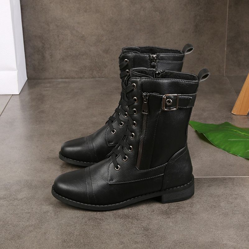 Ženski usnjeni ortopedski čevlji z okroglo konico in zadrgo ob strani👢-SI
