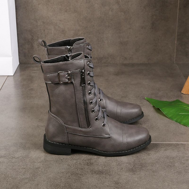 Ženski usnjeni ortopedski čevlji z okroglo konico in zadrgo ob strani👢-SI