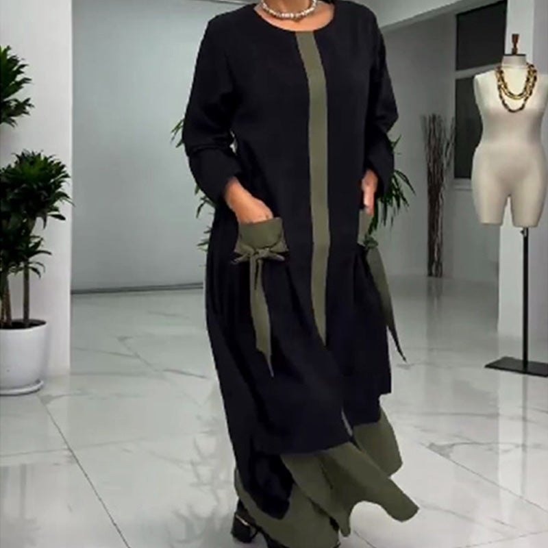 Vestido elegante holgado con bloques de color para mujer-ES