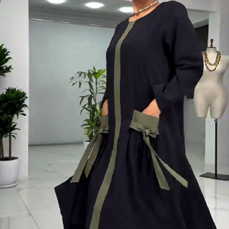 Vestido elegante holgado con bloques de color para mujer-ES
