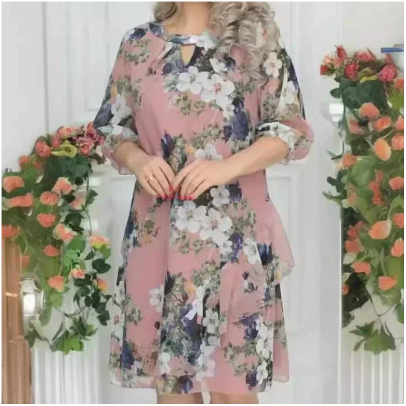 💝Dámske šaty po kolená s kvetinovou potlačou-SK
