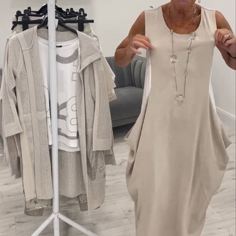 ✨Vestido sencillo de lino sin mangas con bolsillos-ES