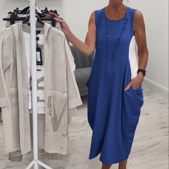 ✨Vestido sencillo de lino sin mangas con bolsillos-ES