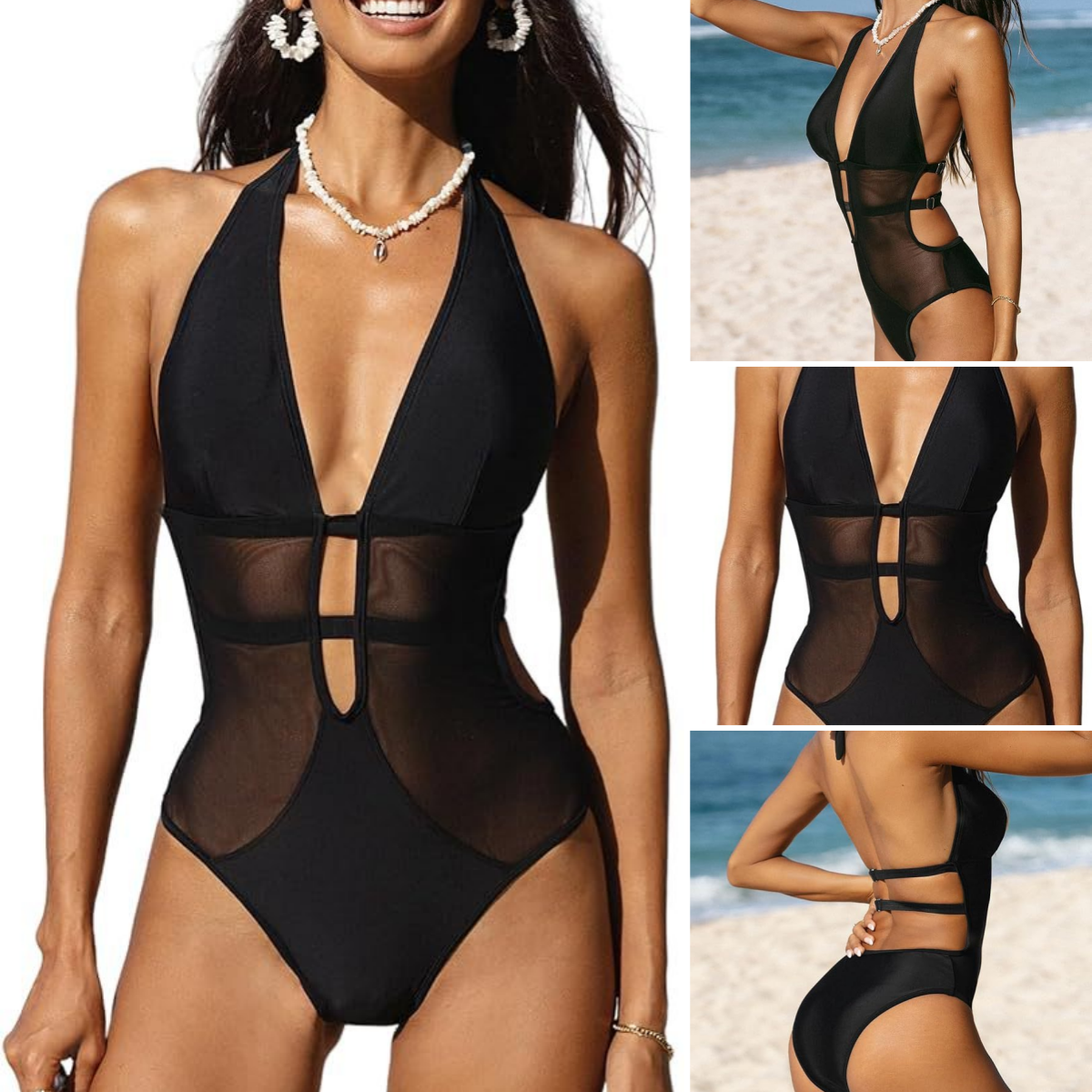 🔥🩱Traje de baño de una pieza sexy negro para mujer-ES