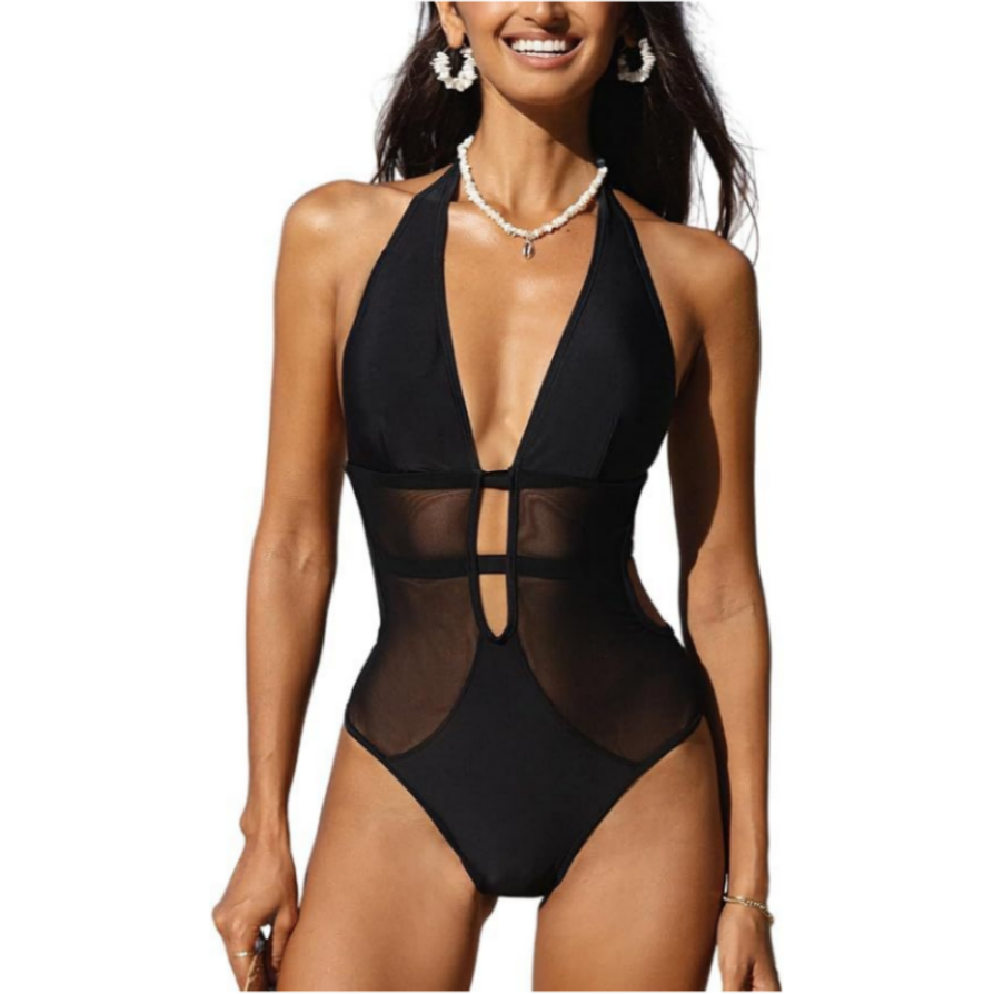 🔥🩱Traje de baño de una pieza sexy negro para mujer-ES