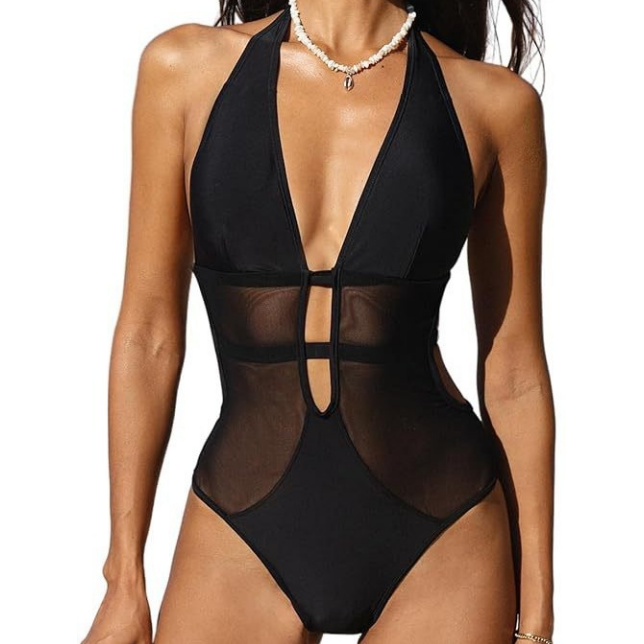 🔥🩱Traje de baño de una pieza sexy negro para mujer-ES
