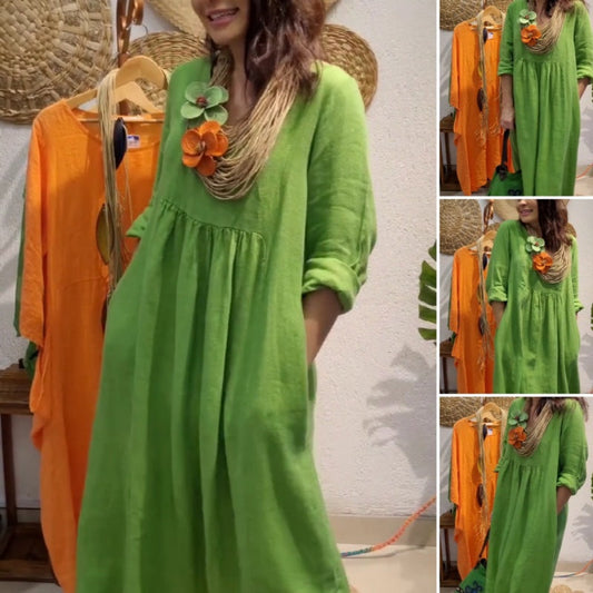 💖Περιορισμένη έκπτωση 20% ΕΚΠΤΩΣΗ💖Γυναικείο μακρυμάνικο λινό φόρεμα Boho-GR