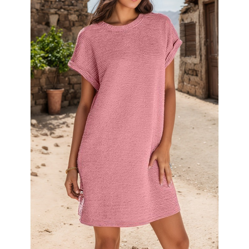 🌷Vestido suelto de mujer con mangas remangadas y bolsillos-ES