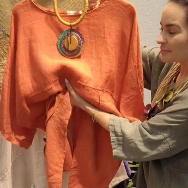 ✨Top de lino con bolsillos laterales para mujer de corte relajado-ES