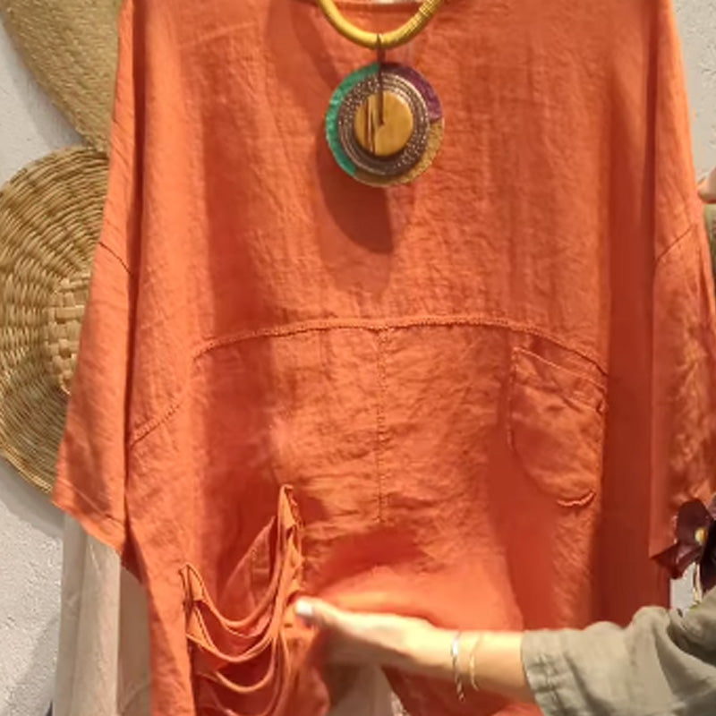 ✨Top de lino con bolsillos laterales para mujer de corte relajado-ES