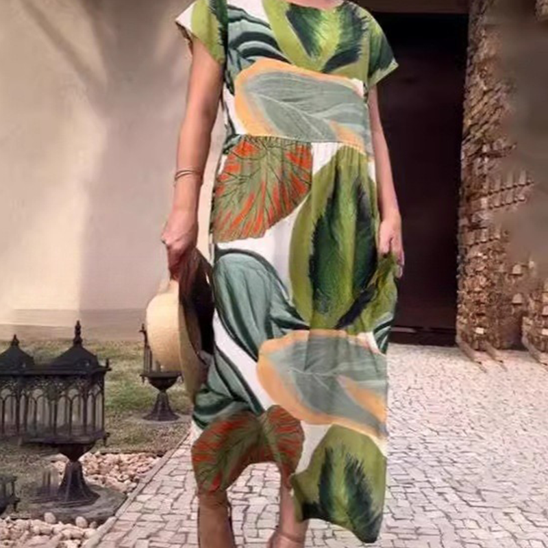 🌸 Vestidos de manga corta con abertura lateral y estampado de abertura lateral para mujer-ES