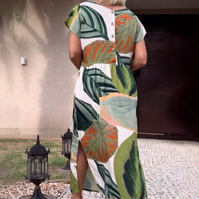 🌸 Vestidos de manga corta con abertura lateral y estampado de abertura lateral para mujer-ES