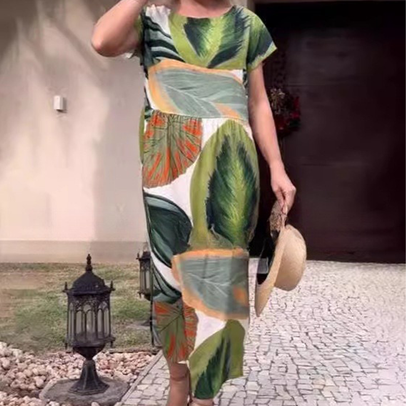 🌸 Vestidos de manga corta con abertura lateral y estampado de abertura lateral para mujer-ES