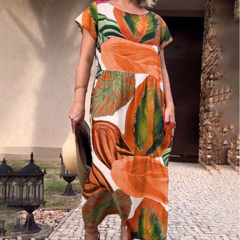 🌸 Vestidos de manga corta con abertura lateral y estampado de abertura lateral para mujer-ES