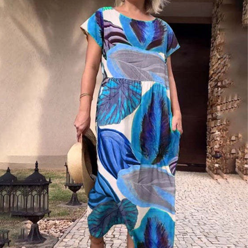 🌸 Vestidos de manga corta con abertura lateral y estampado de abertura lateral para mujer-ES