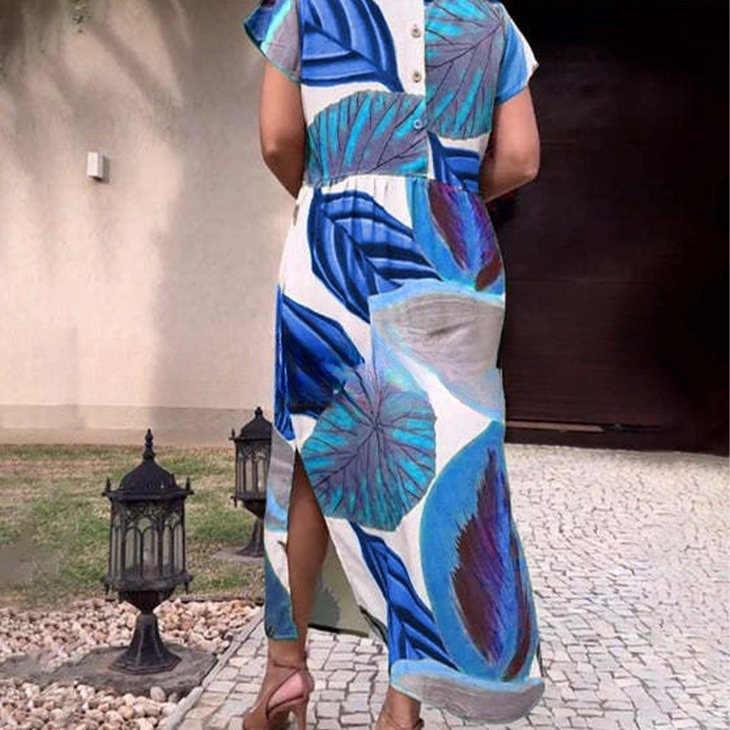 🌸 Vestidos de manga corta con abertura lateral y estampado de abertura lateral para mujer-ES