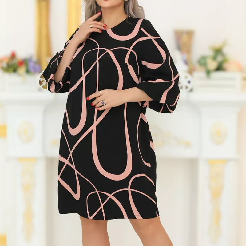 🌸Vestido estampado con cuello redondo y mangas siete cuartos-ES