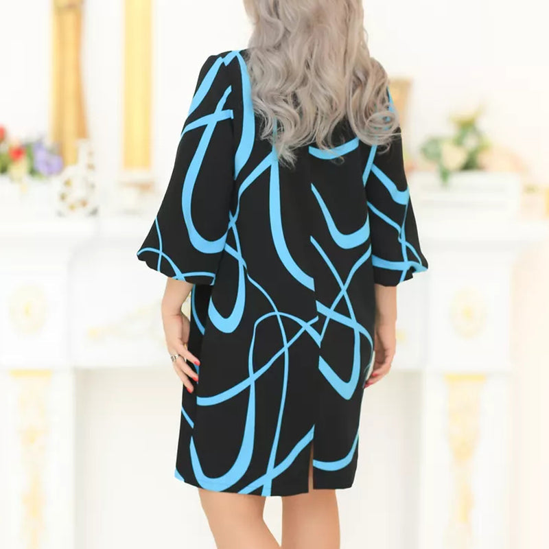 🌸Vestido estampado con cuello redondo y mangas siete cuartos-ES