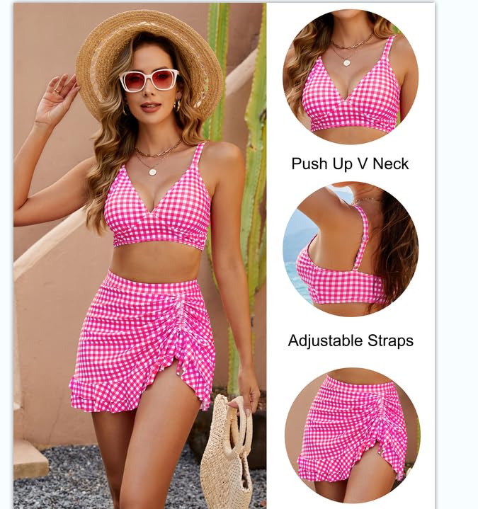 🔥👙Σετ μπικίνι με ψηλή μέση για γυναίκες με έλεγχο κοιλιάς και καρό💖-GR