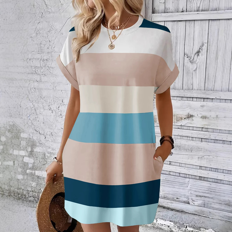 👗Ανεπίσημο γυναικείο φόρεμα με στρογγυλή λαιμόκοψη-GR