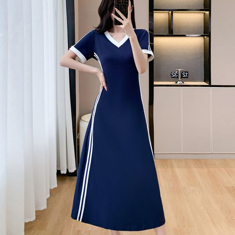 【M-4XL】👗Moteriška laisvalaikio ir paprasta suknelė V formos iškirpte-LT
