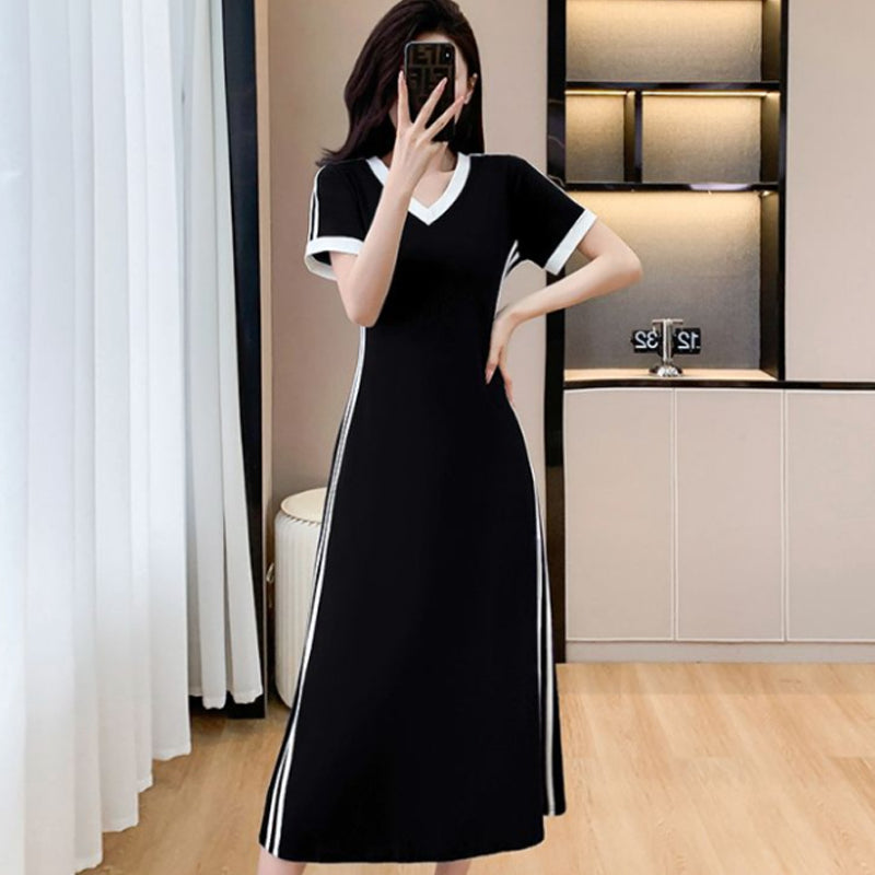 【M-4XL】👗Moteriška laisvalaikio ir paprasta suknelė V formos iškirpte-LT