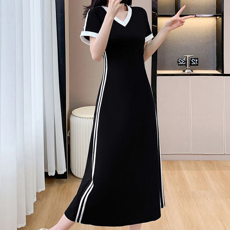 【M-4XL】👗Moteriška laisvalaikio ir paprasta suknelė V formos iškirpte-LT