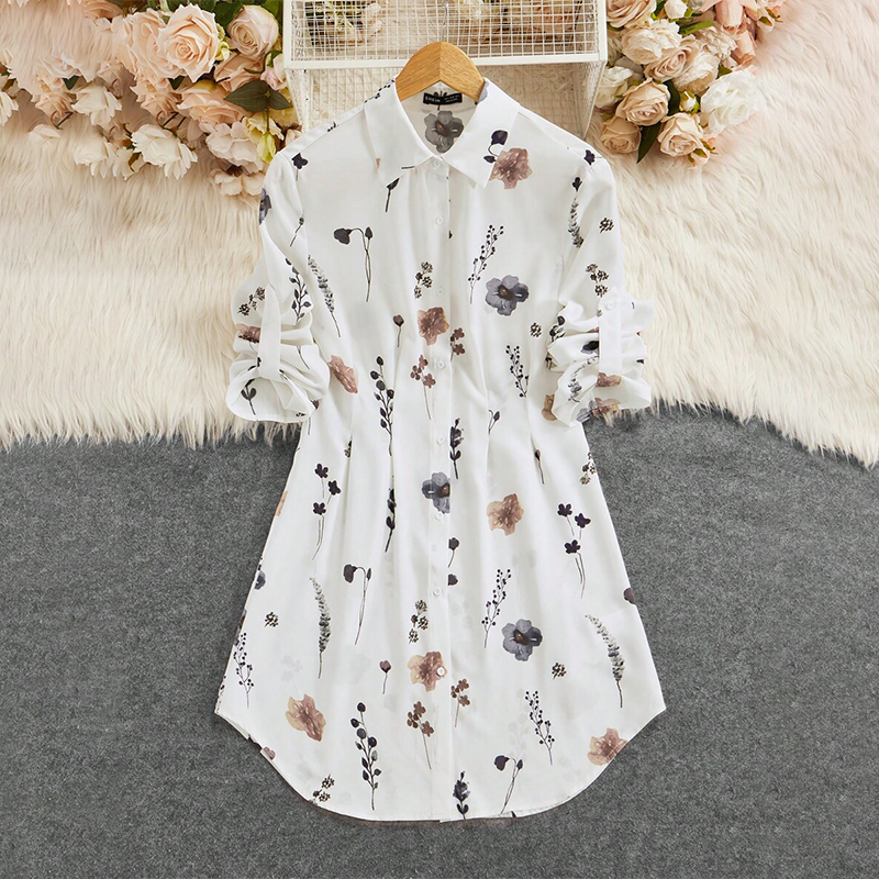 【S-XL】🌸Elegantna haljina A-kroja s cvjetnim printom i dugim rukavima-HR