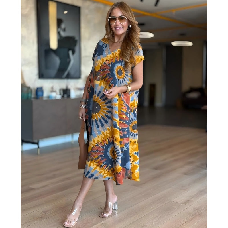 🤩Vestidos holgados de escote en V para mujer con estampados-ES