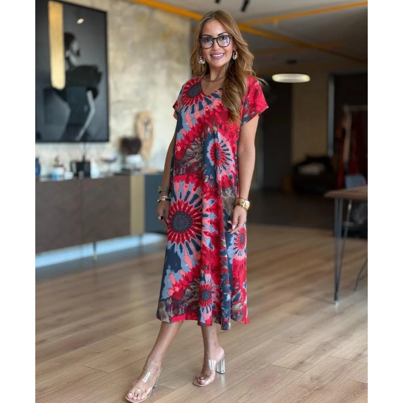 🤩Vestidos holgados de escote en V para mujer con estampados-ES