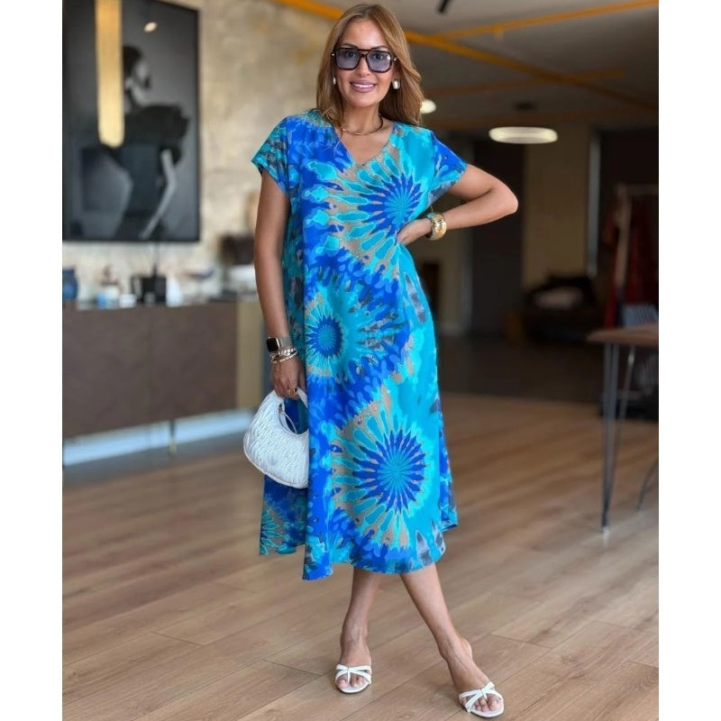 🤩Vestidos holgados de escote en V para mujer con estampados-ES