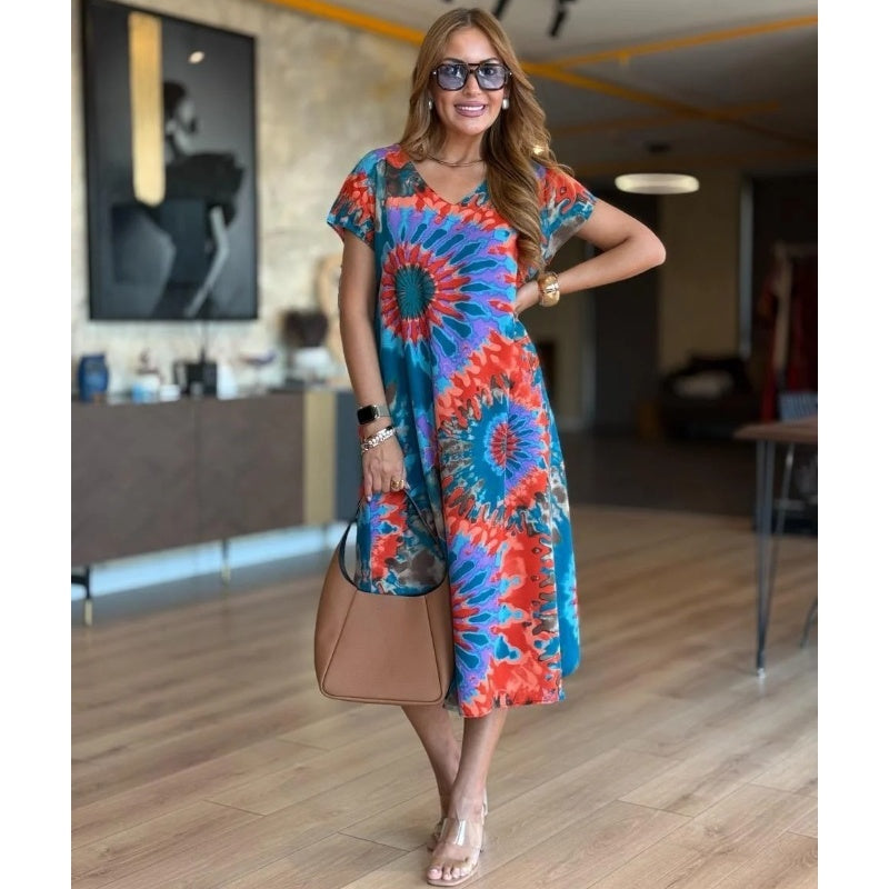 🤩Vestidos holgados de escote en V para mujer con estampados-ES