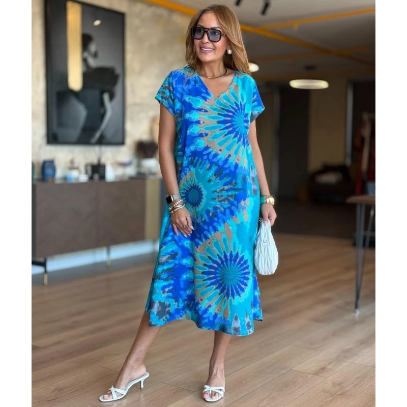 🤩Vestidos holgados de escote en V para mujer con estampados-ES