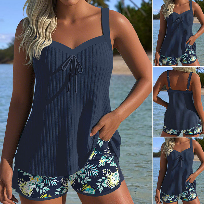 【S-3XL】👙Conjunto de top y pantalones cortos de traje de baño estampado-ES