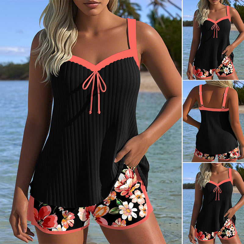 【S-3XL】👙Conjunto de top y pantalones cortos de traje de baño estampado-ES