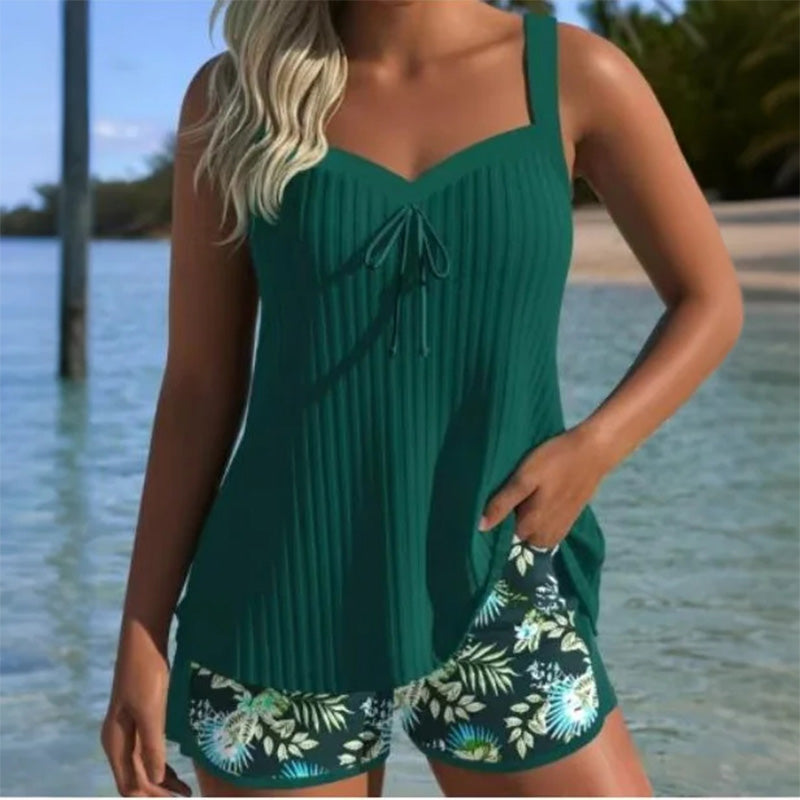 【S-3XL】👙Conjunto de top y pantalones cortos de traje de baño estampado-ES