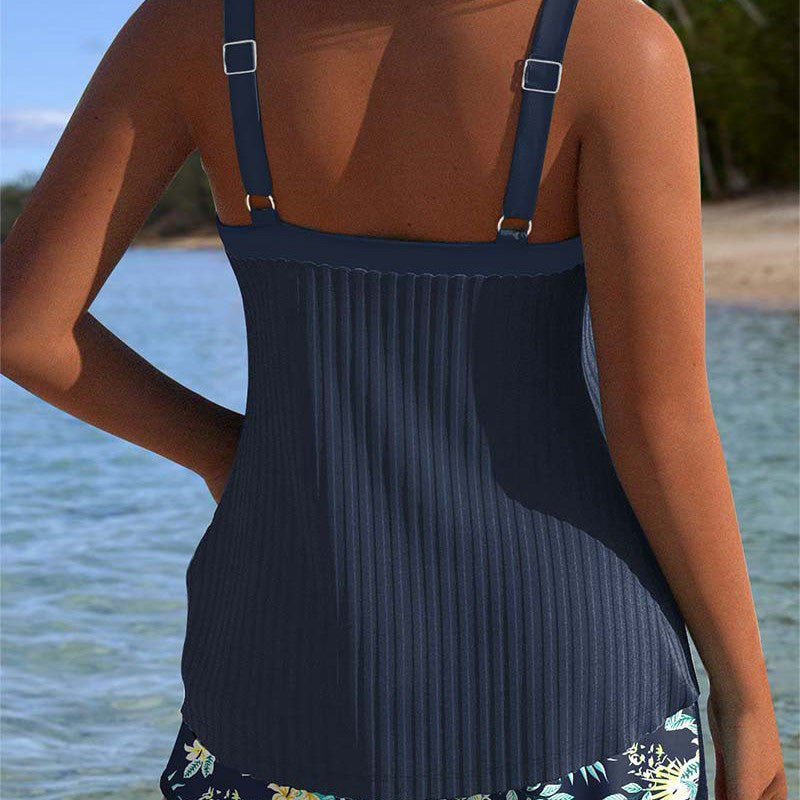 【S-3XL】👙Conjunto de top y pantalones cortos de traje de baño estampado-ES