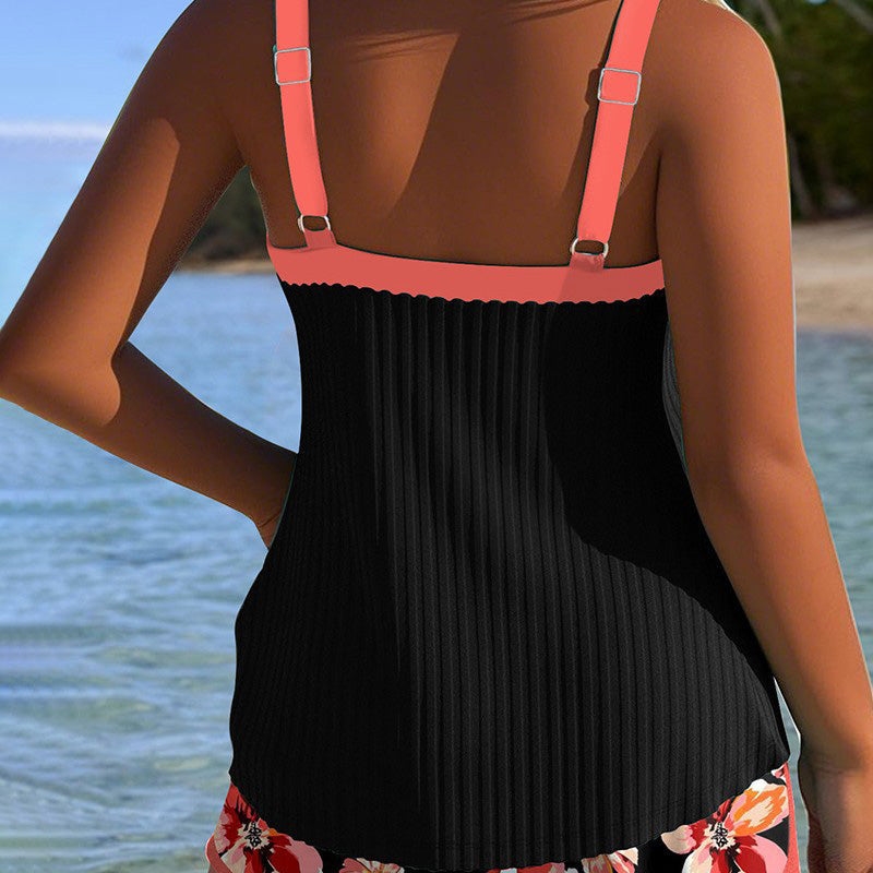 【S-3XL】👙Conjunto de top y pantalones cortos de traje de baño estampado-ES