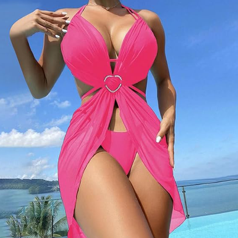 ✨Ogrlica s križem in krono👑👙Enobarvni komplet 3 bikinijev brez naramnic-SI
