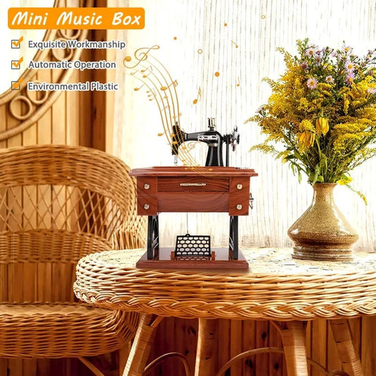 Mini caja de música de madera para máquina de coser-ES
