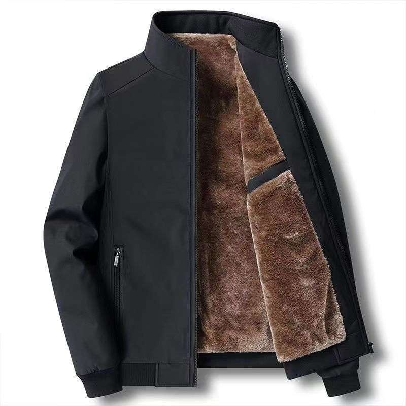 Chaqueta cálida con cremallera de color sólido para hombre: ¡sin arrugas, a prueba de viento, lluvia y nieve!--ES