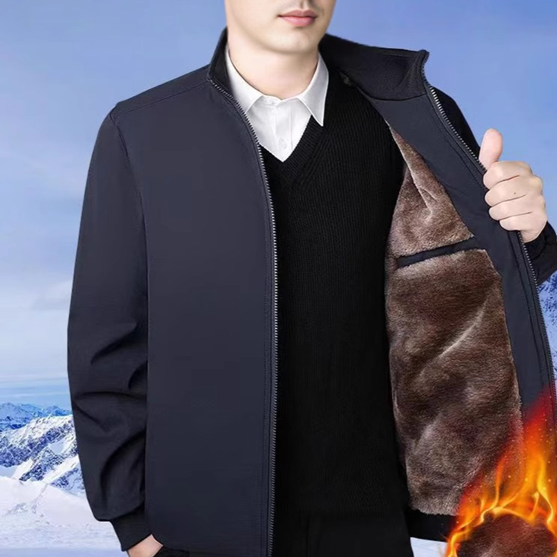 Chaqueta cálida con cremallera de color sólido para hombre: ¡sin arrugas, a prueba de viento, lluvia y nieve!--ES