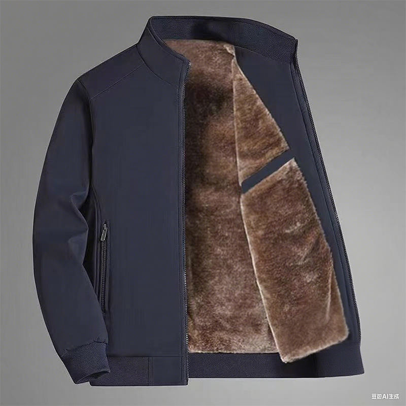Chaqueta cálida con cremallera de color sólido para hombre: ¡sin arrugas, a prueba de viento, lluvia y nieve!--ES