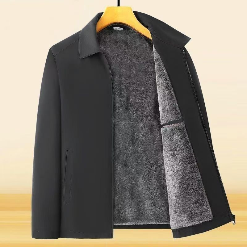 Chaqueta cálida con cremallera de color sólido para hombre: ¡sin arrugas, a prueba de viento, lluvia y nieve!--ES