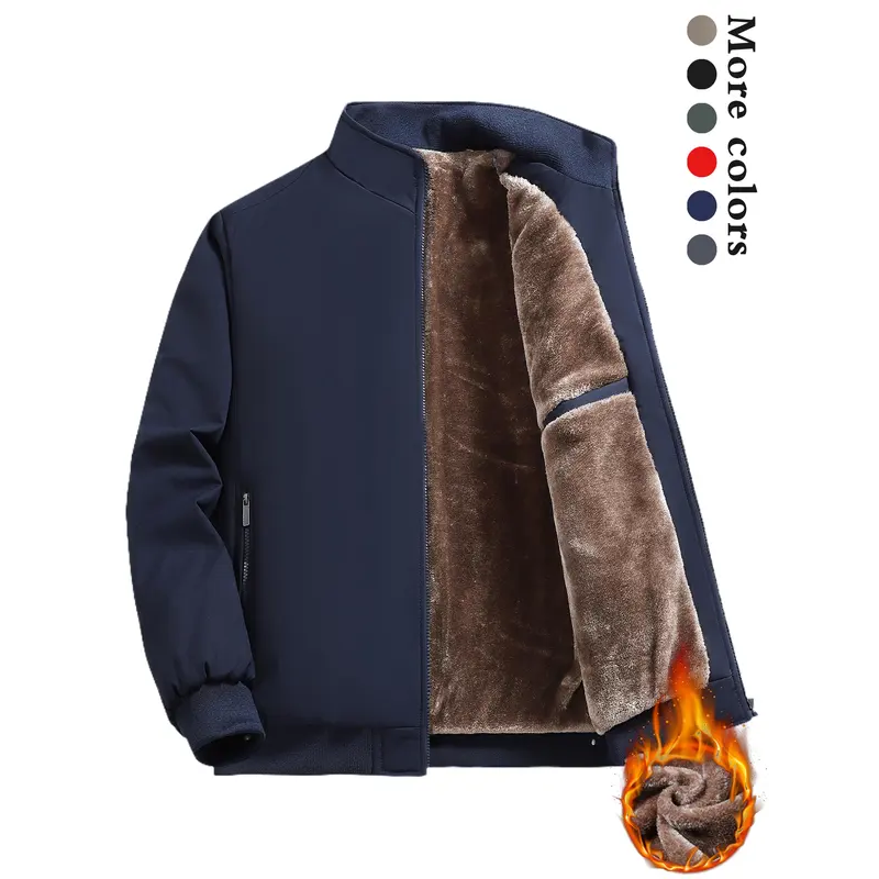 Chaqueta cálida con cremallera de color sólido para hombre: ¡sin arrugas, a prueba de viento, lluvia y nieve!--ES