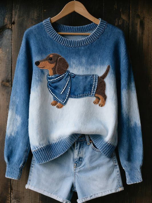 Ženski vintage umetniški živalski potisk, prijeten pleten pulover-SI