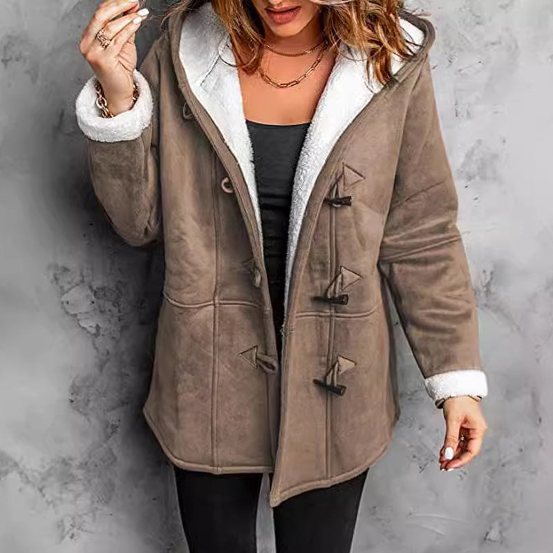❄️ Ženska semiš jakna s kapuco in plišasto podlogo 🧥💕-SI