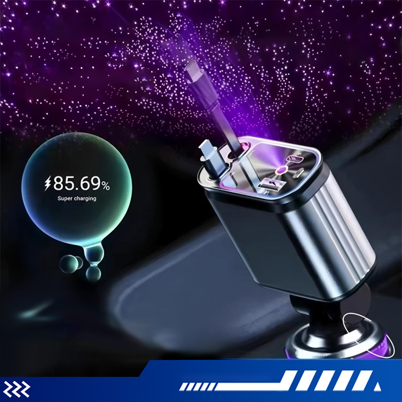 📱 Večnamenski avtomobilski polnilnik s hitrim polnjenjem in zložljivim kablom | Združljiv z vsemi pametnimi telefoni-SI